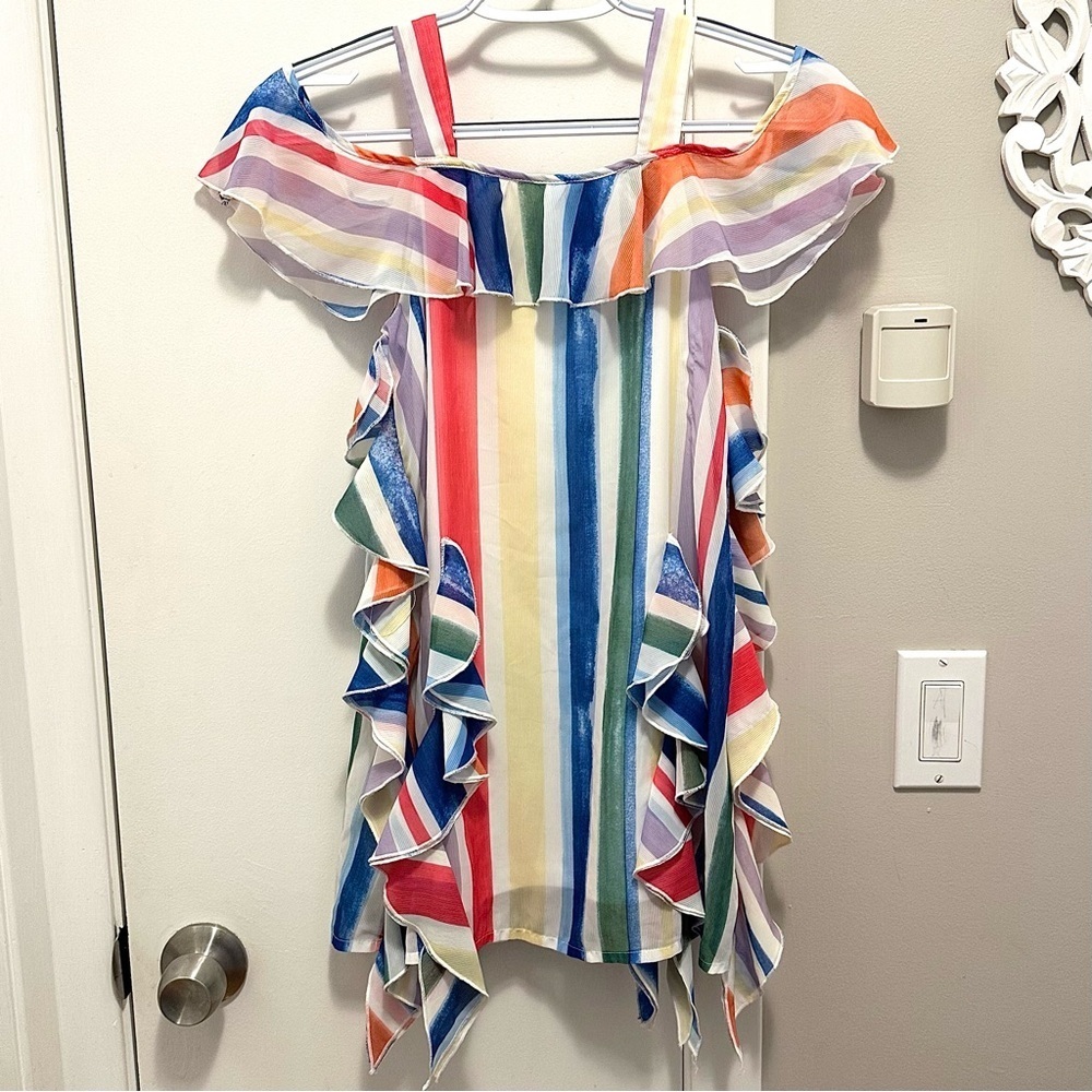 Hannah Banana Striped Rainbow Ruffle Dress Girls 7 Colorful Fun Party Kids